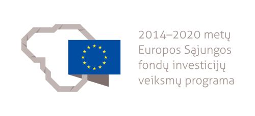 Nuotraukoje - 2014-2020 m. ES fondų investicijų veiksmų programos logotipas. Jame pavaizduoti Lietuvos žemėlapio kontūrai ir ES vėliava
